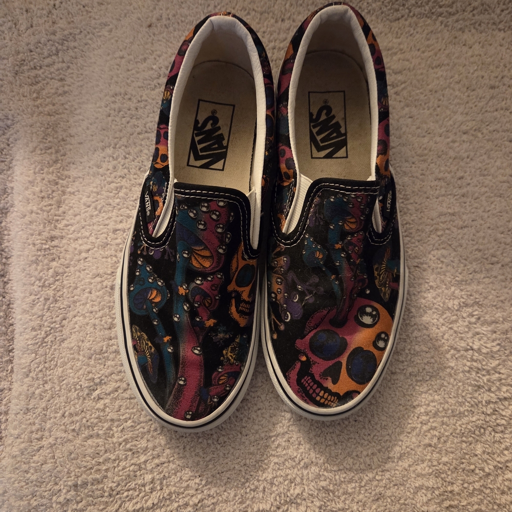 Vans Slip-On Shoes - Multicolor Skull Design